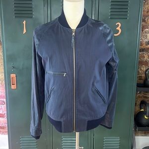Billy Reid leather and linen bomber